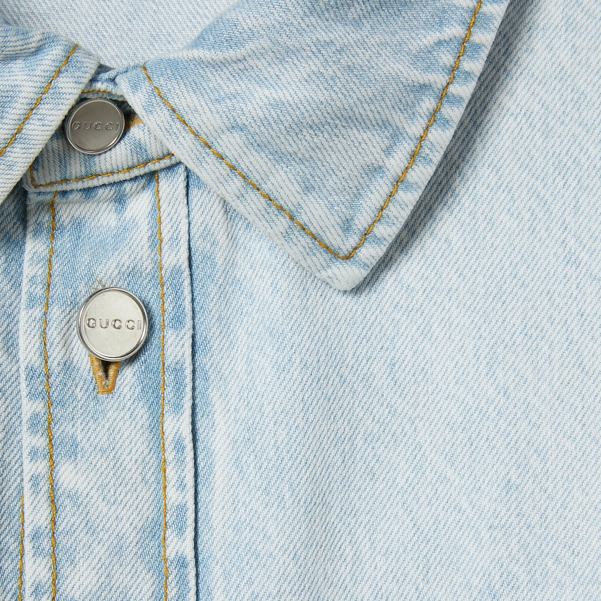 Lasered denim shirt in light blue | GUCCI® US