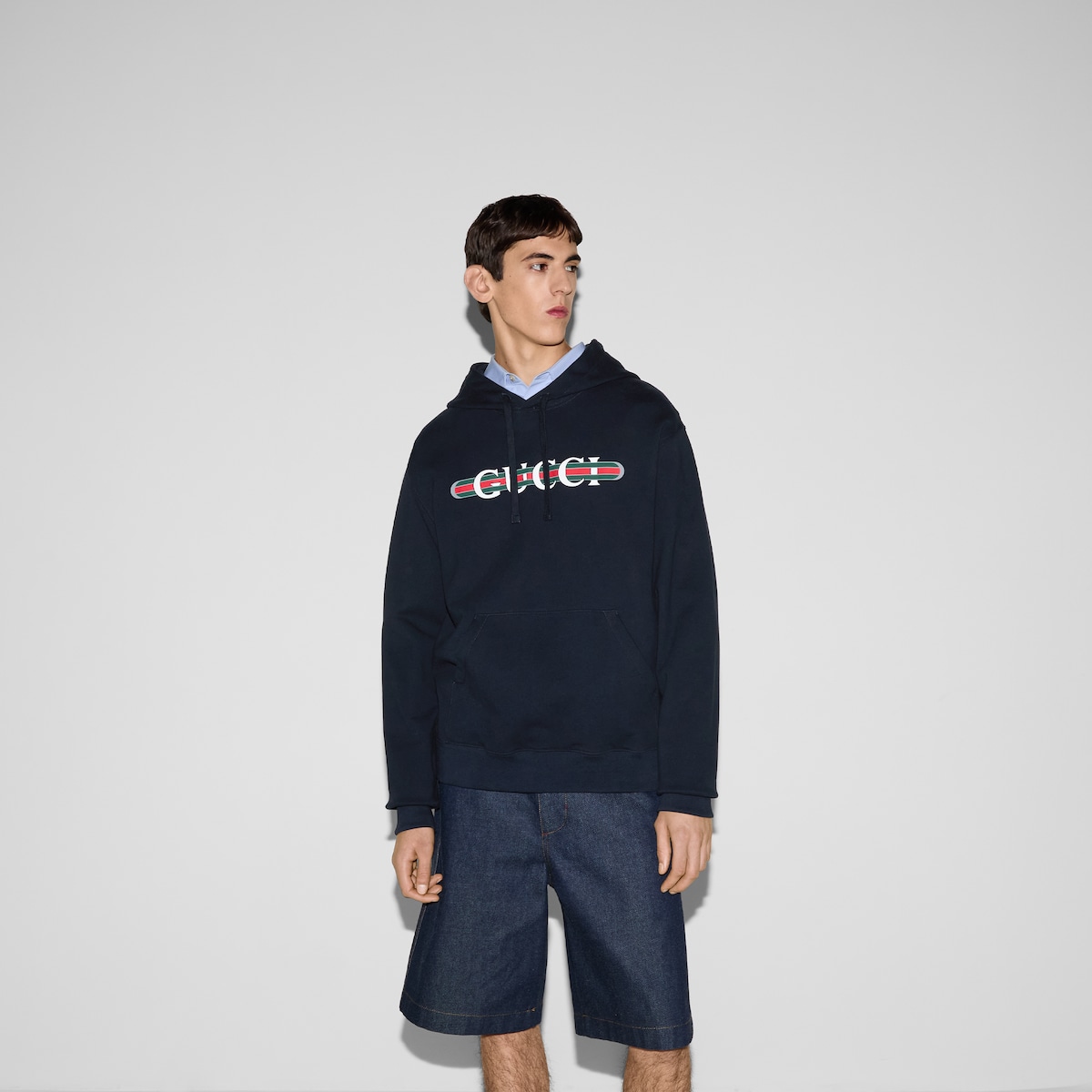 パーカー・フーディ GUCCI Men T Shirts 788771XJG59 Blue Printed cotton jersey hooded sweatshirt in navy | GUCCI® US