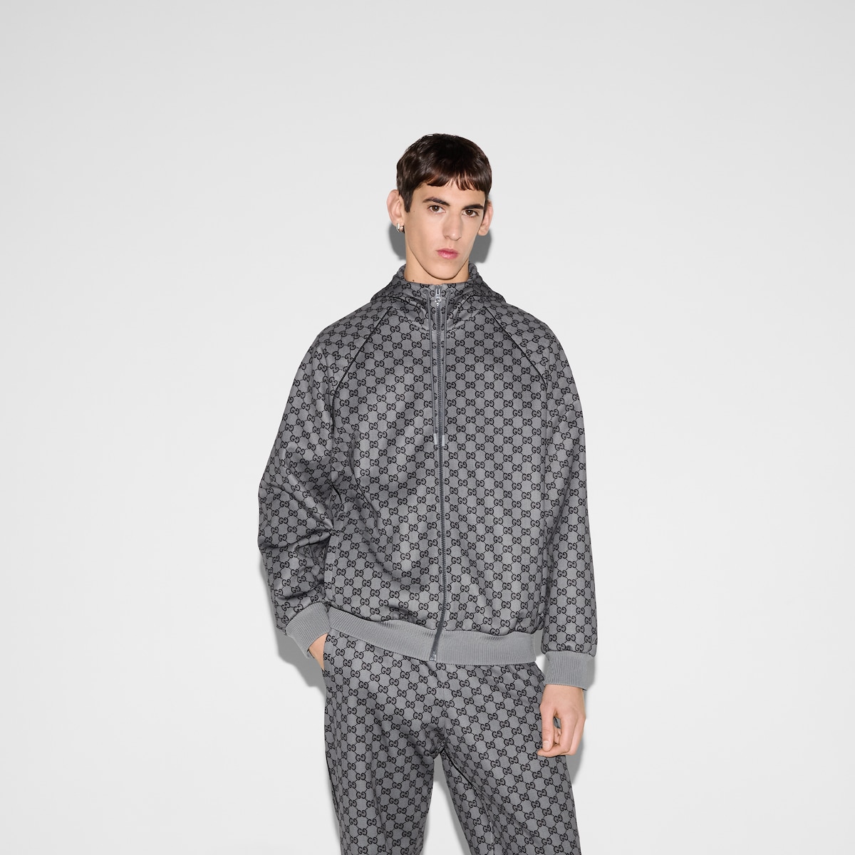 GG neoprene zip jacket in grey and black | GUCCI® US