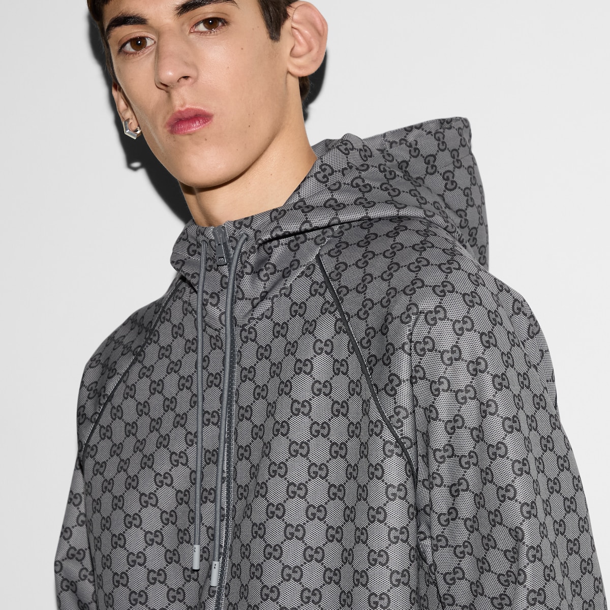 GG neoprene zip jacket in grey and black | GUCCI® US