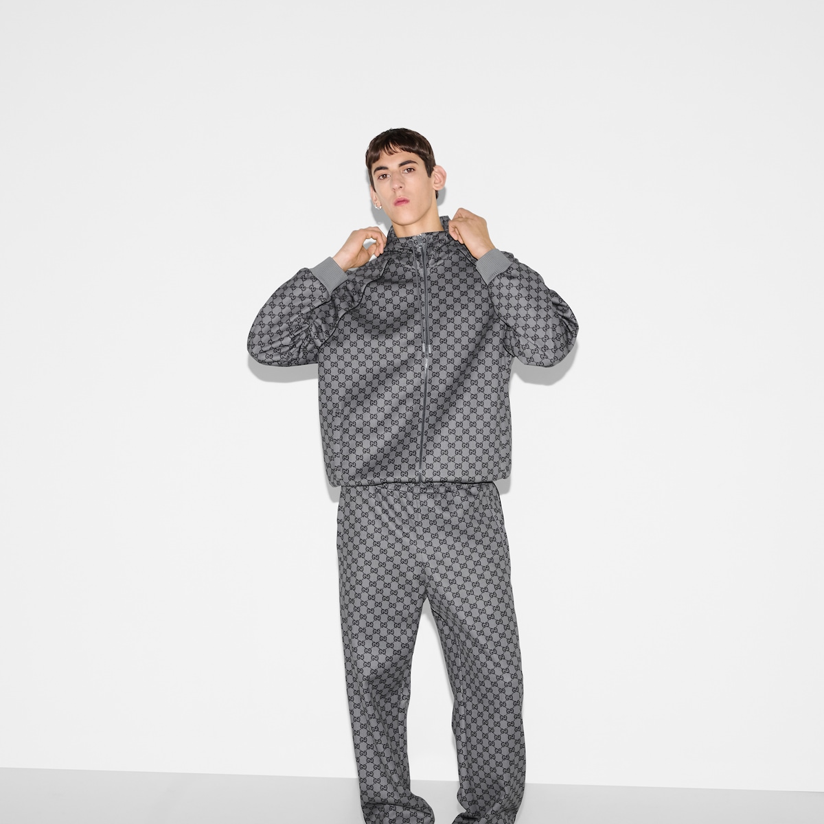 GG neoprene zip jacket in grey and black | GUCCI® US