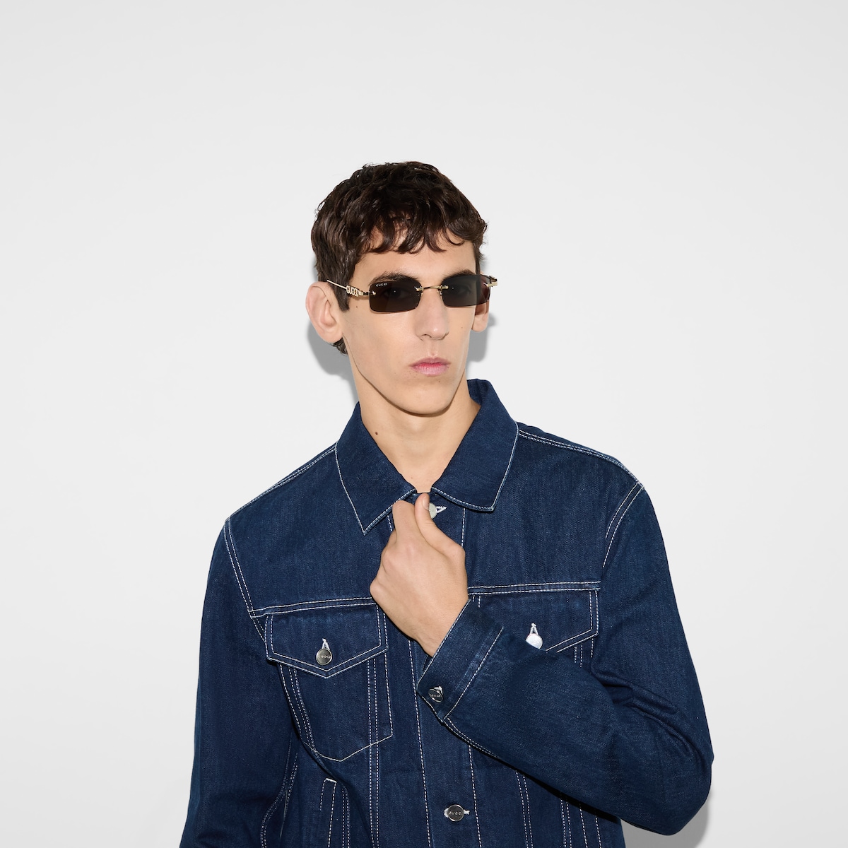 Rectangular frame sunglasses in gold-toned | GUCCI® Canada