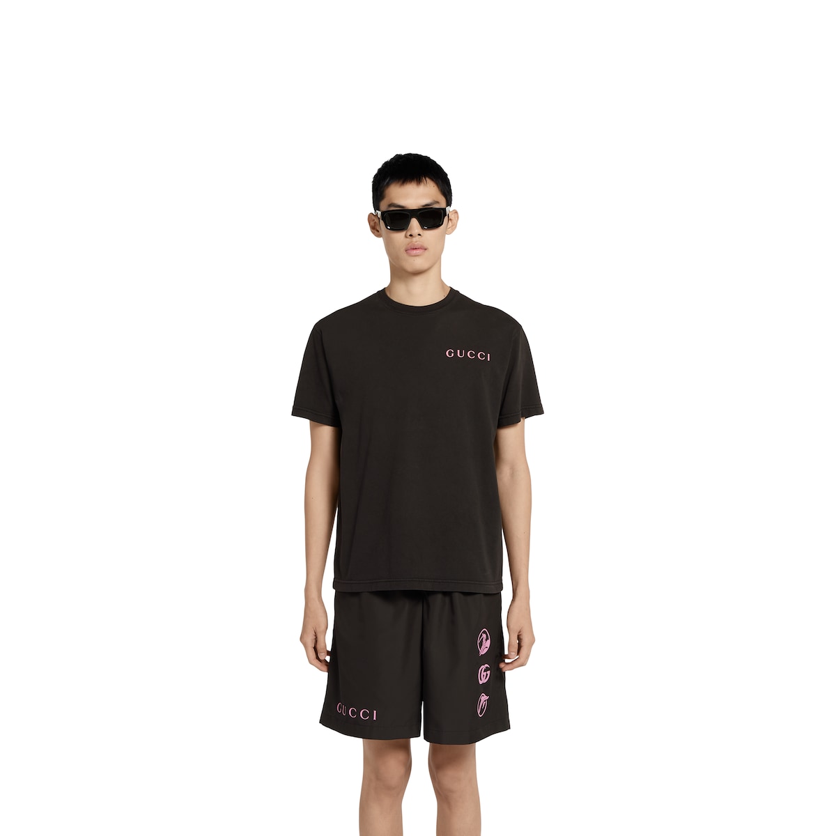 Printed cotton jersey T-shirt in black | GUCCI® US