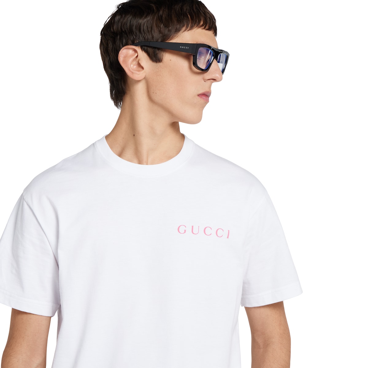 Printed cotton jersey T-shirt in white | GUCCI® US