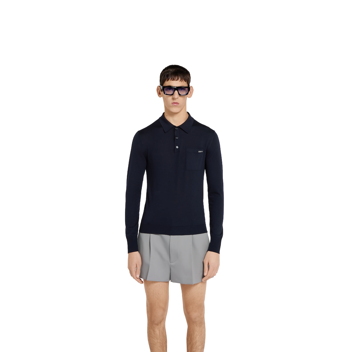 トップス Beck and call vector mosaic knit polo Men's Retro Knit Shirt | Vintage Blue Geometric Button-Up