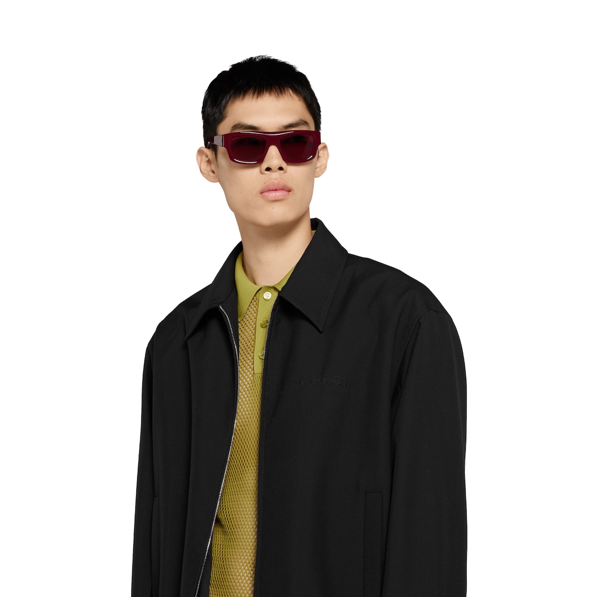 Embossed wool twill zip jacket in black | GUCCI® NL
