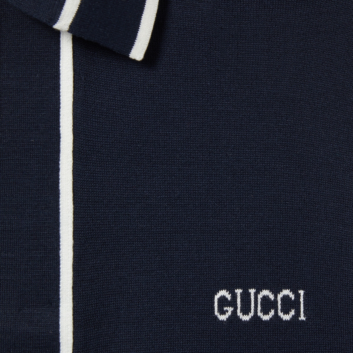 Cotton polo top with Gucci intarsia in navy | GUCCI® US