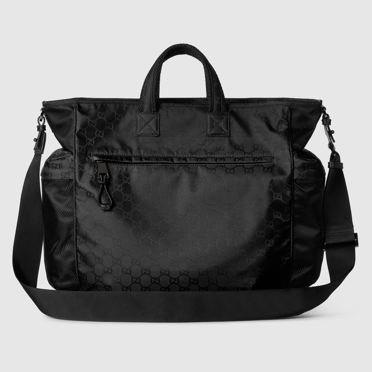 Gucci Black Nylon & Leather Tote Bag Purse With Zipper GG