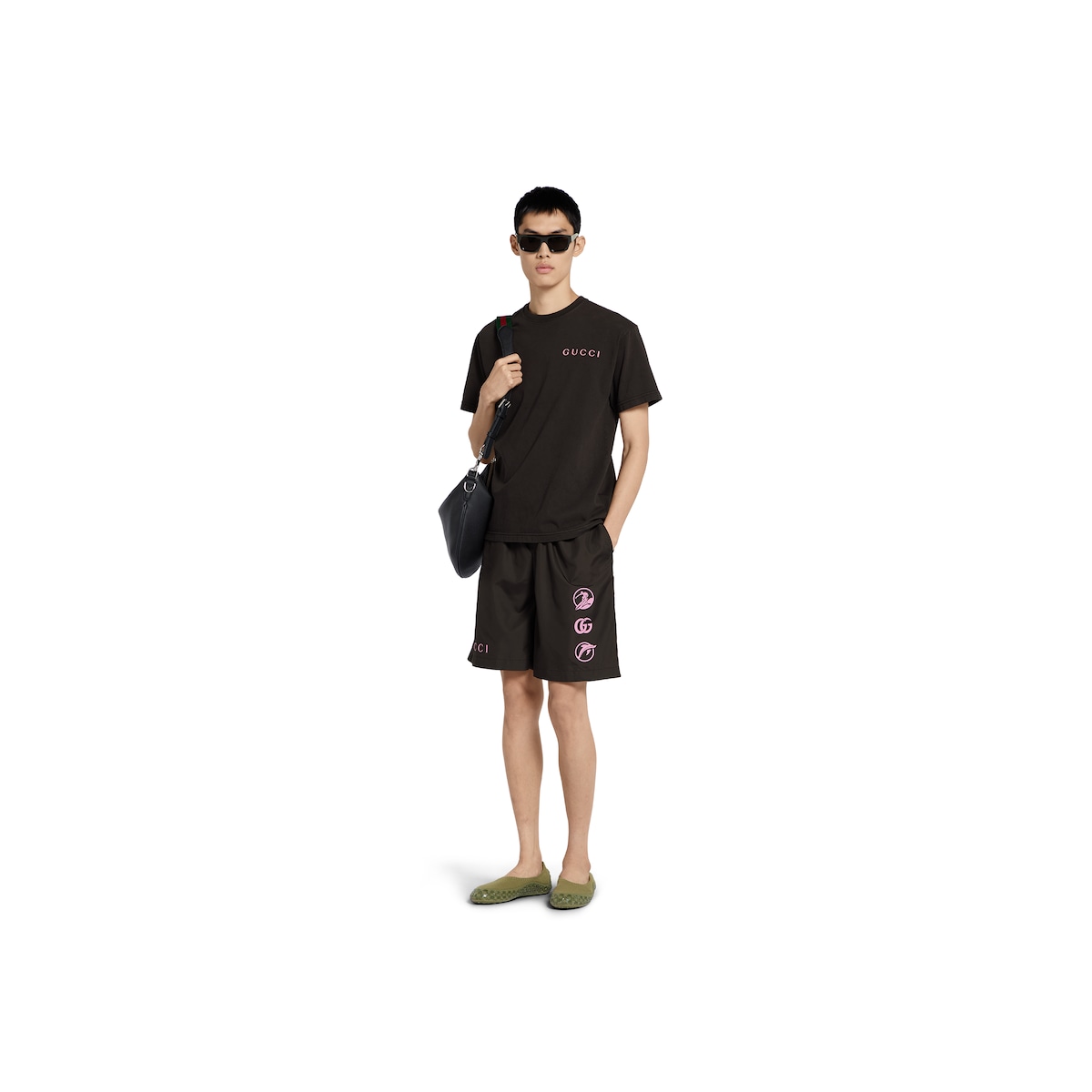 Printed cotton jersey T-shirt in black | GUCCI® US