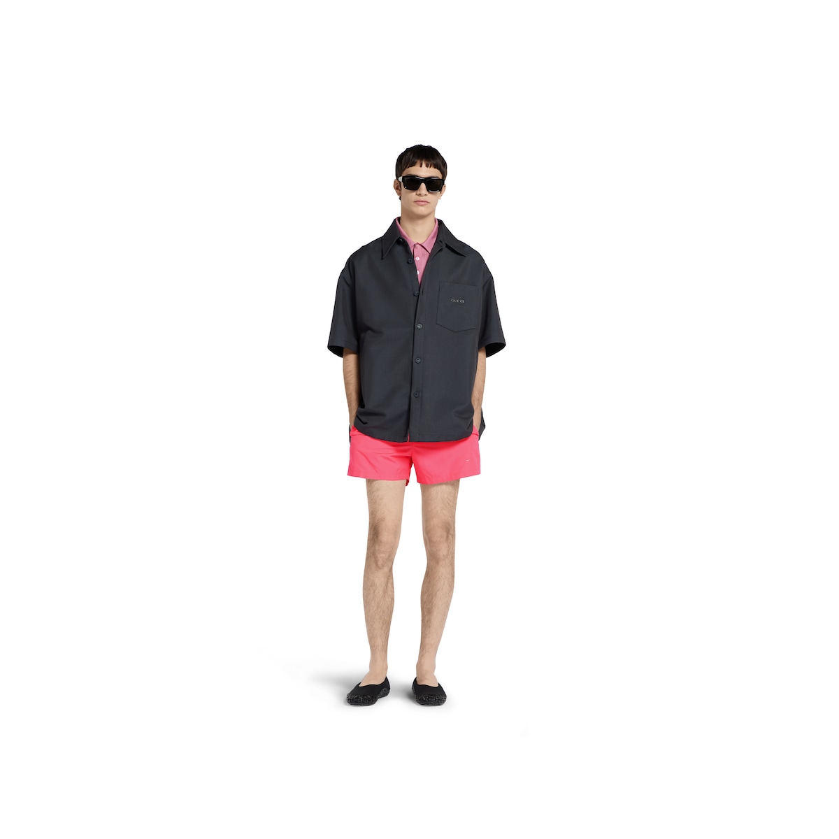 Oversize cotton gabardine shirt in dark blue | GUCCI® US Oversize cotton gabardine shirt in dark blue | GUCCI® US