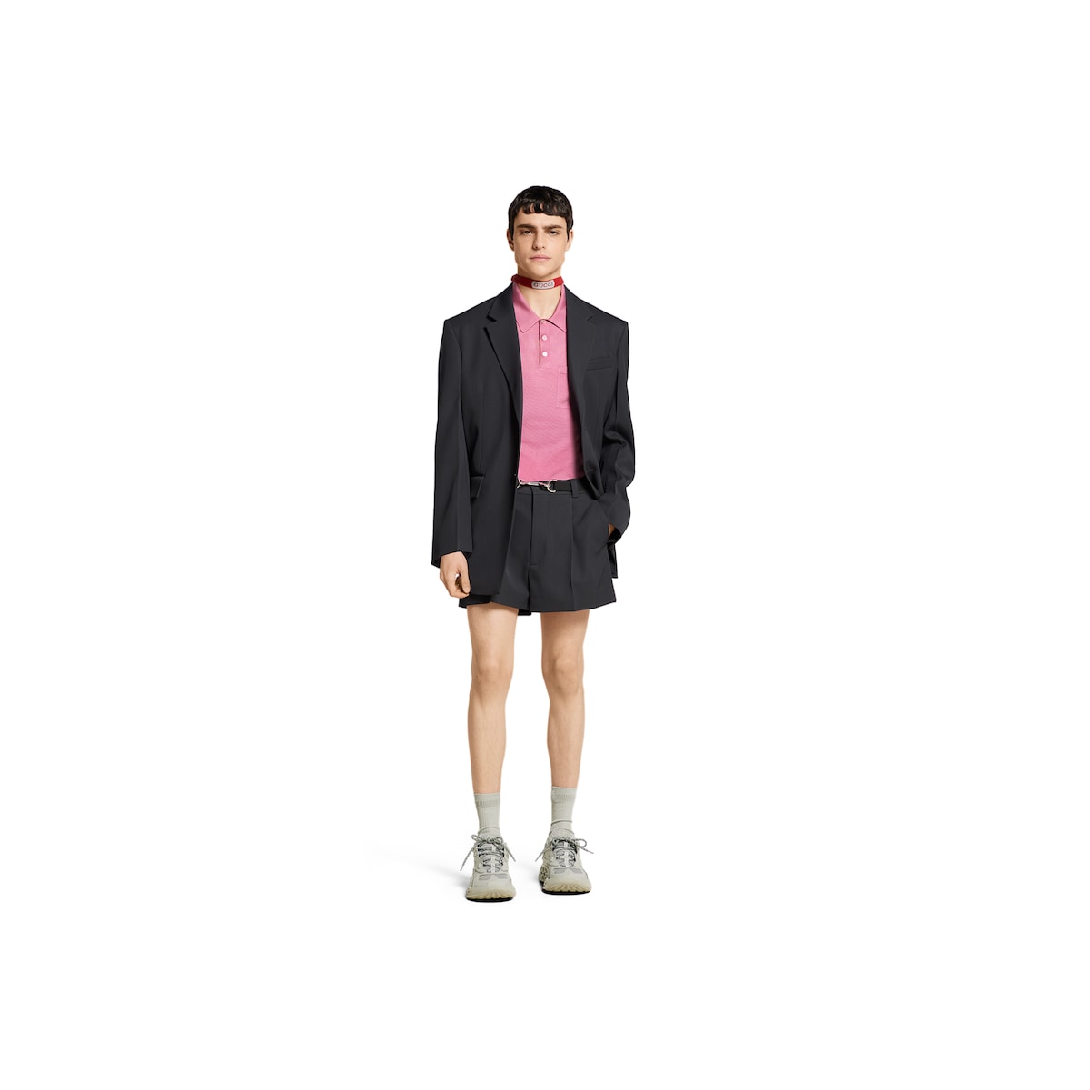 Fine silk knit polo shirt with intarsia