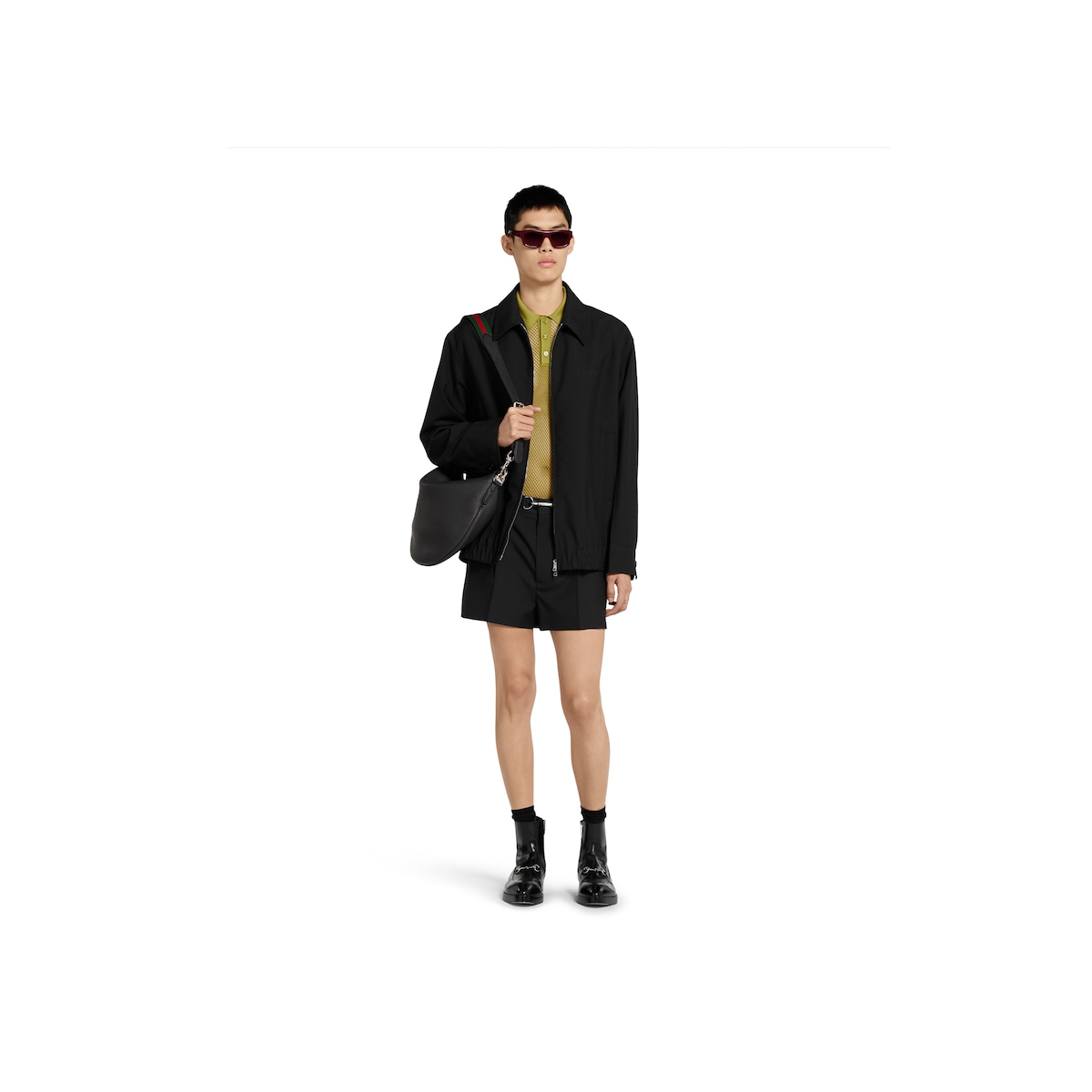 Embossed wool twill zip jacket in black | GUCCI® NL