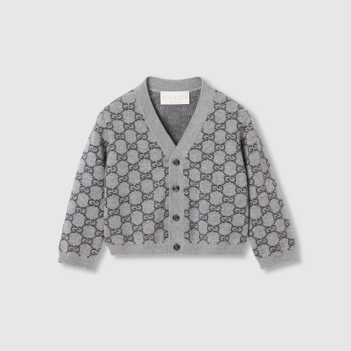Baby GG wool jacquard cardigan in light pink and white - thumbnail 6