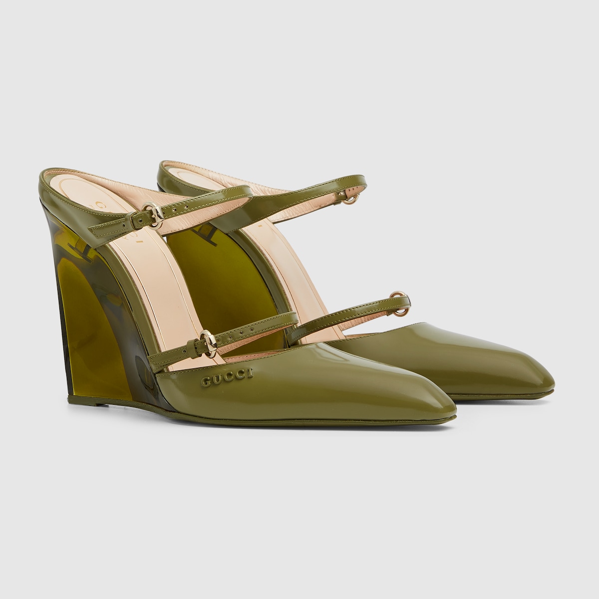 サンダル・ミュール GUCCI GREEN SABOTS WITH TRANSPARENT WEDGE 828028_CLG00_3706_003_100_0000