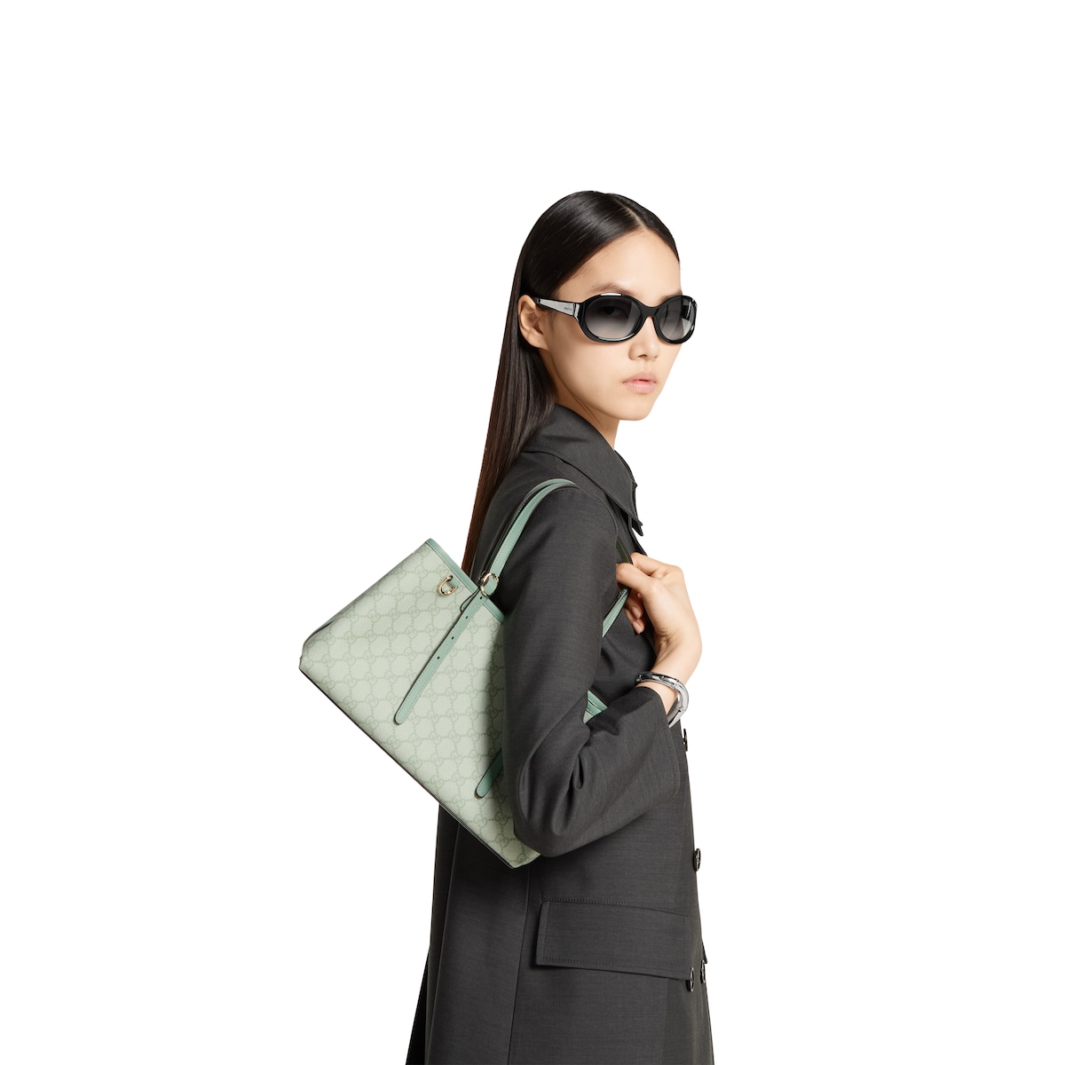 GG Emblem medium tote bag in sage green fabric | GUCCI® US