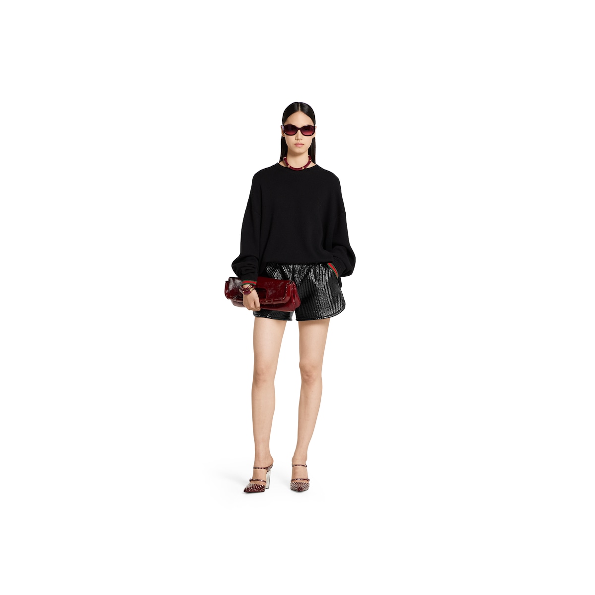 Cashmere wool sweater with Web trim in black | GUCCI® US