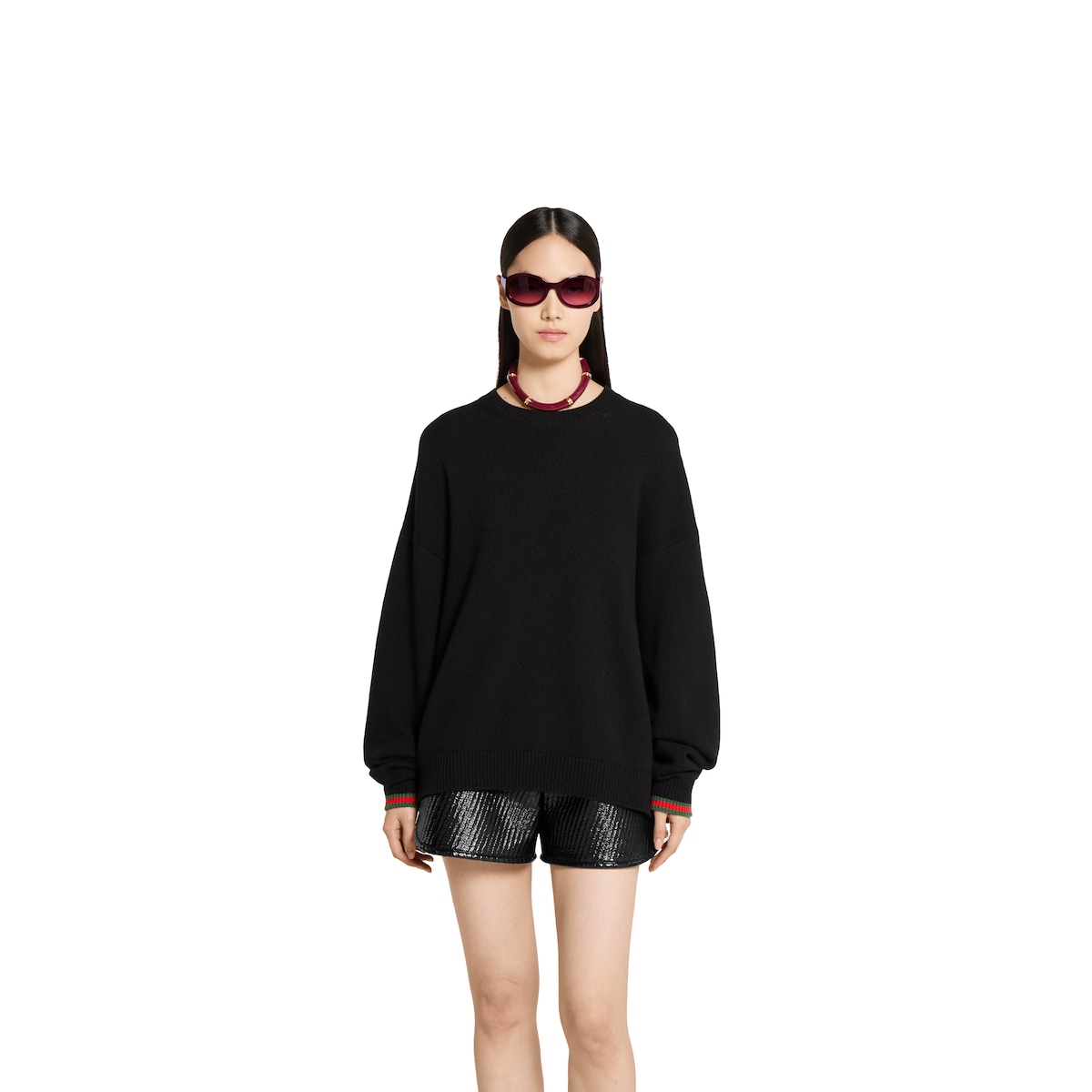 Cashmere wool sweater with Web trim in black | GUCCI® US