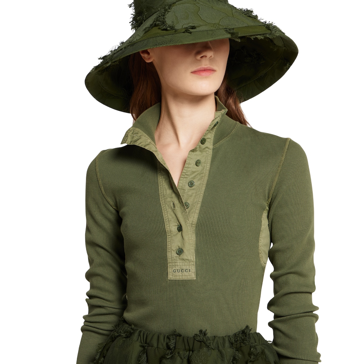 Cotton rib long-sleeve T-shirt in forest green | GUCCI® US