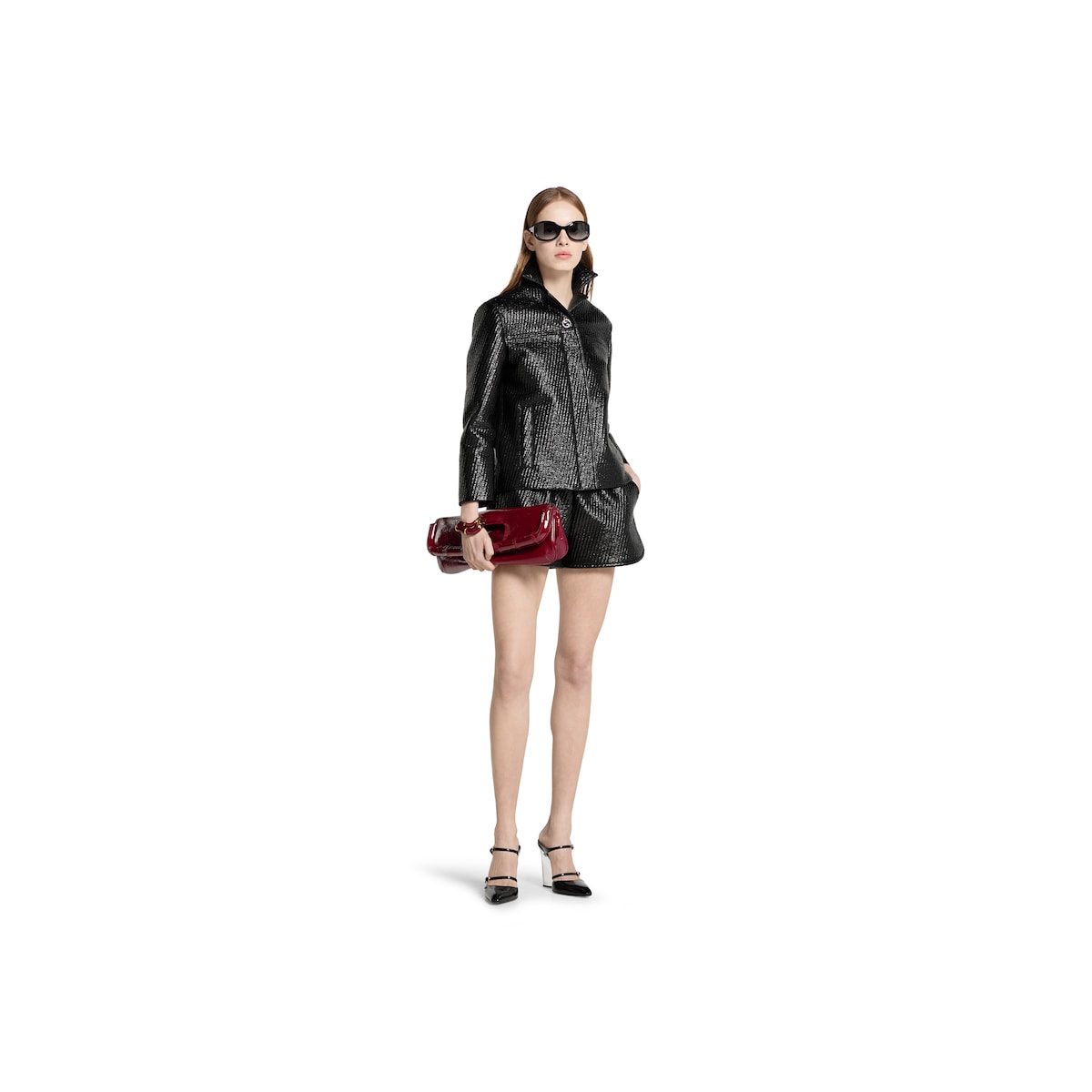 Diagonal coated wool boxy jacket in black | GUCCI® US Diagonal coated wool boxy jacket in black | GUCCI® US