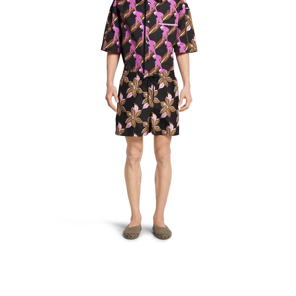 Printed technical poplin swim short
