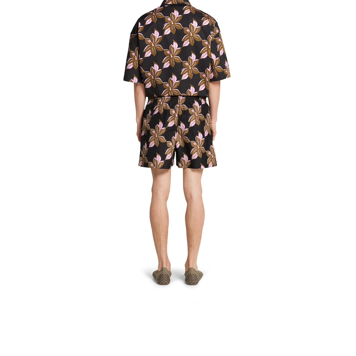 Printed technical poplin swim short