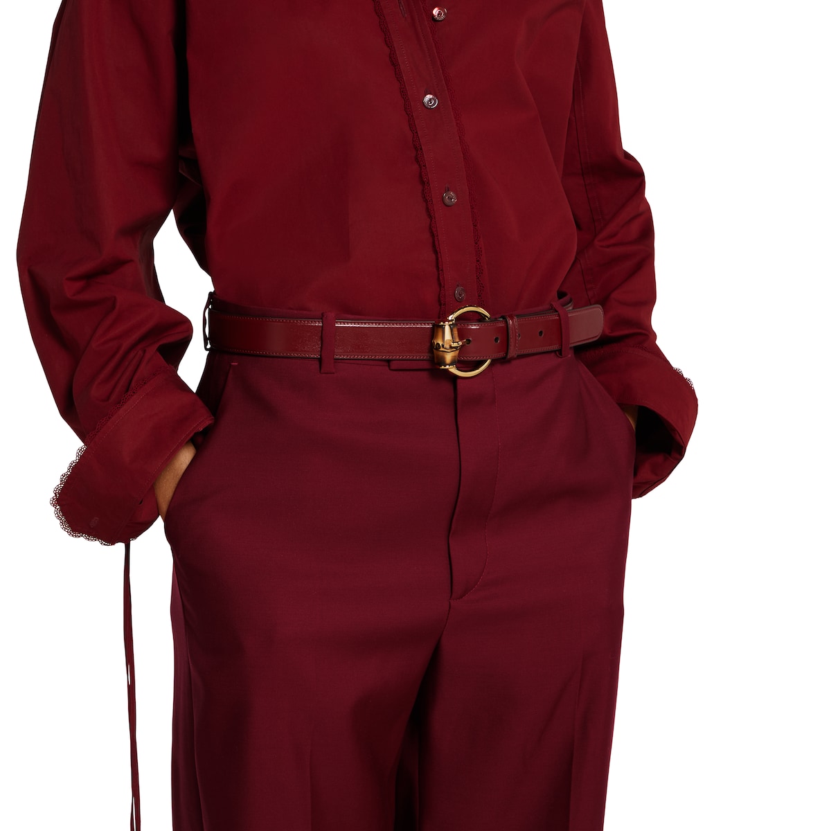 Belt with bamboo detail buckle in Rosso Ancora red leather