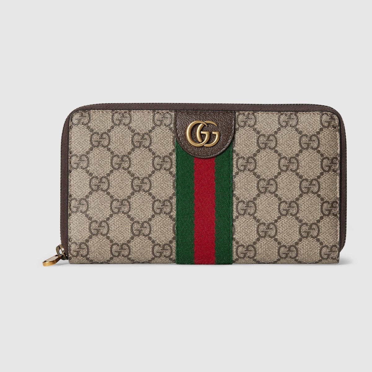 GUCCI 財布 Ophidia travel document case in beige and dark brown fabric
