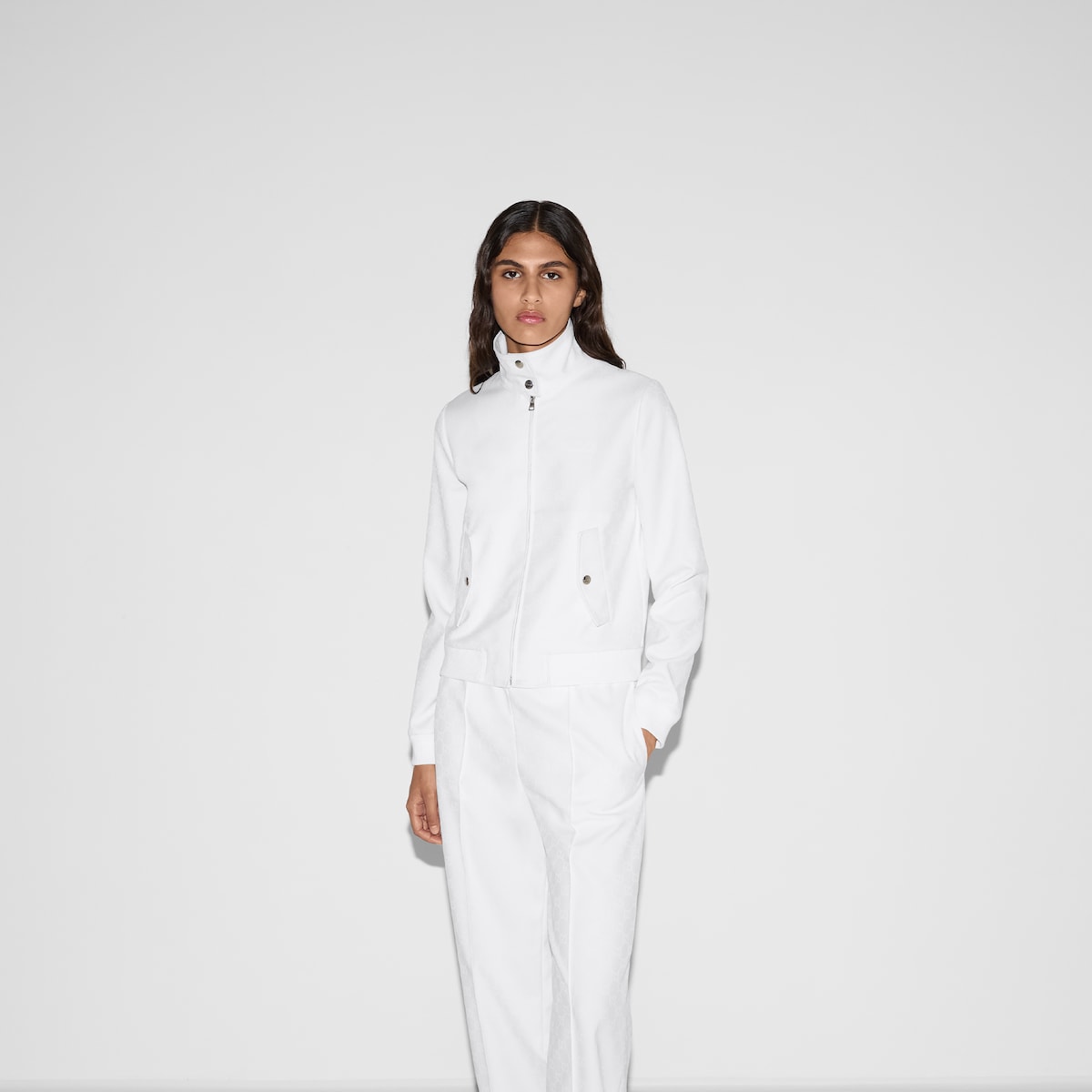 Clare　GUCCI ジャケット Felted cotton jersey zip jacket in white | GUCCI® US
