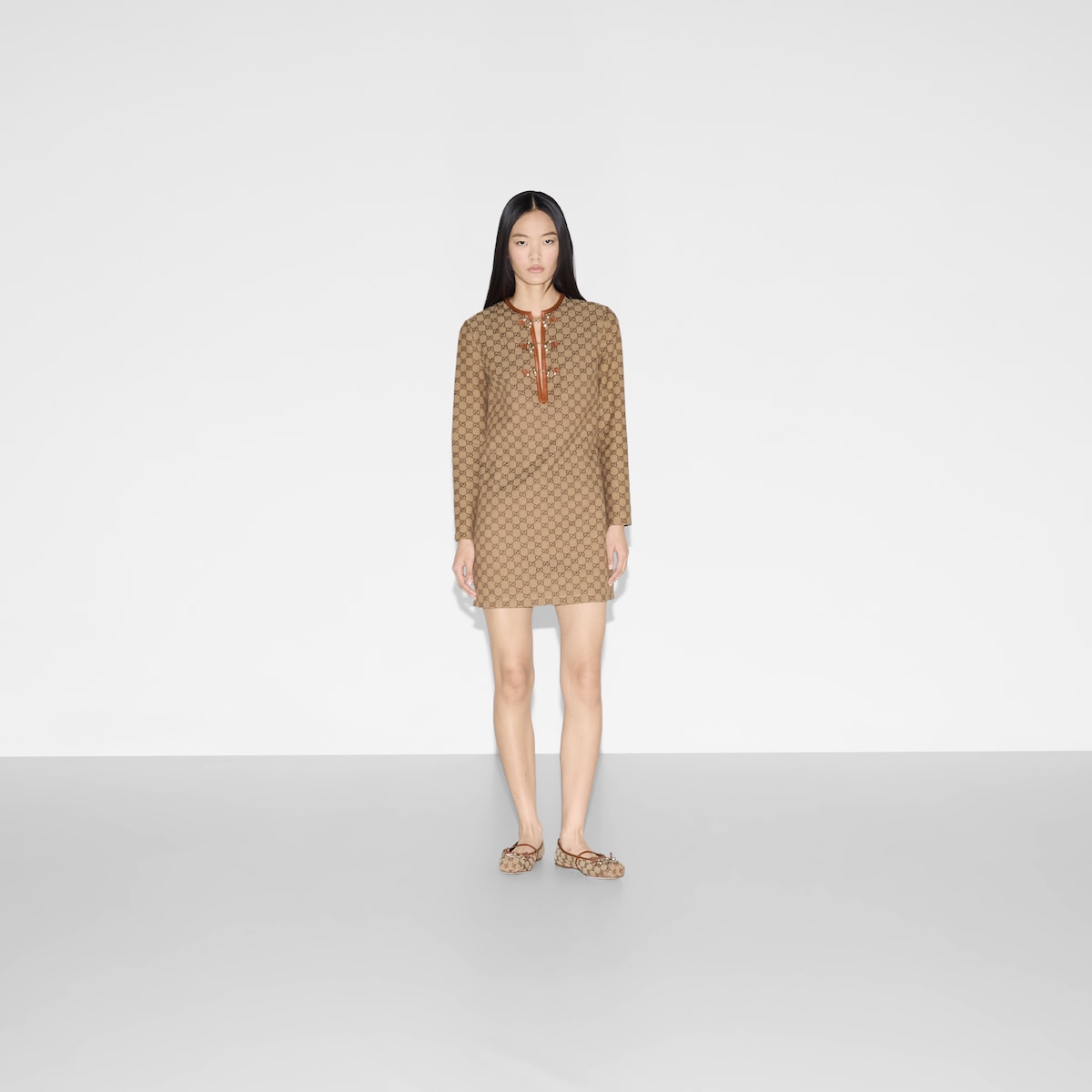 ホースビット付き GGキャンバス ドレス ・キャメル＆ダークブラウン
