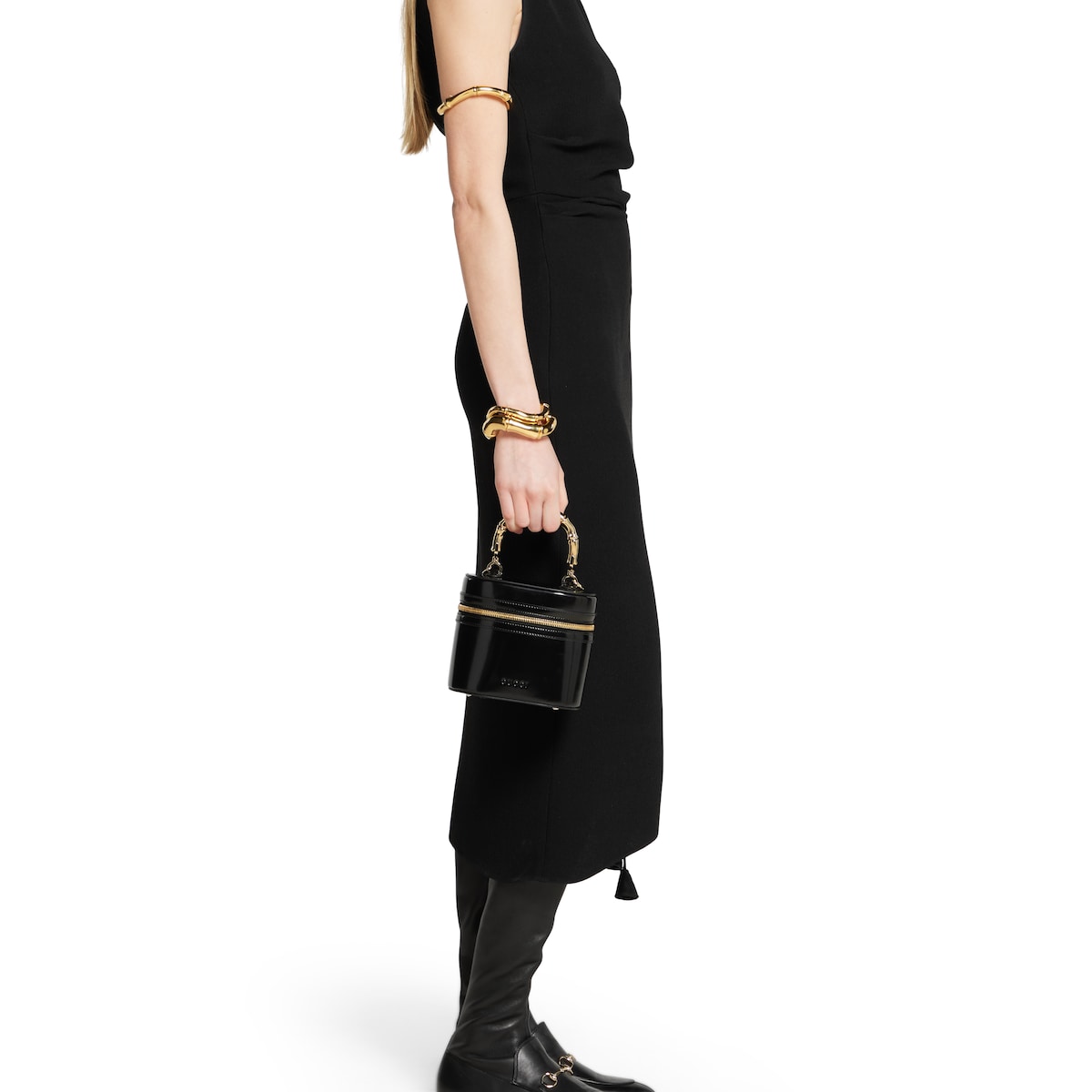Mini vanity bag with bamboo handle in black leather | GUCCI® US