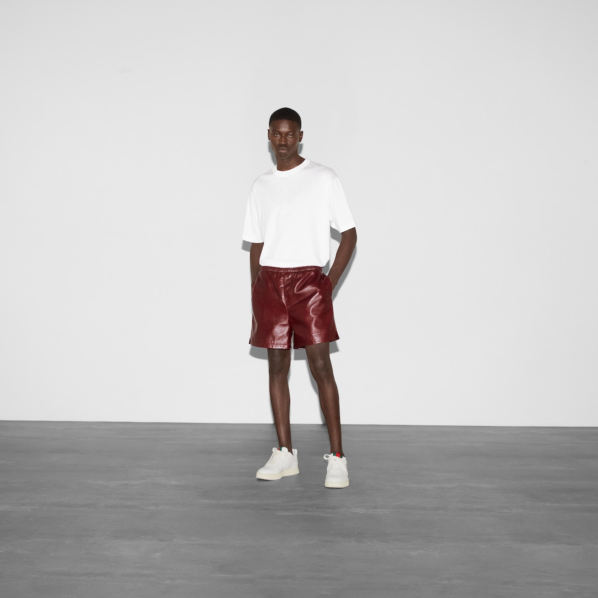 Leather short with Gucci detail