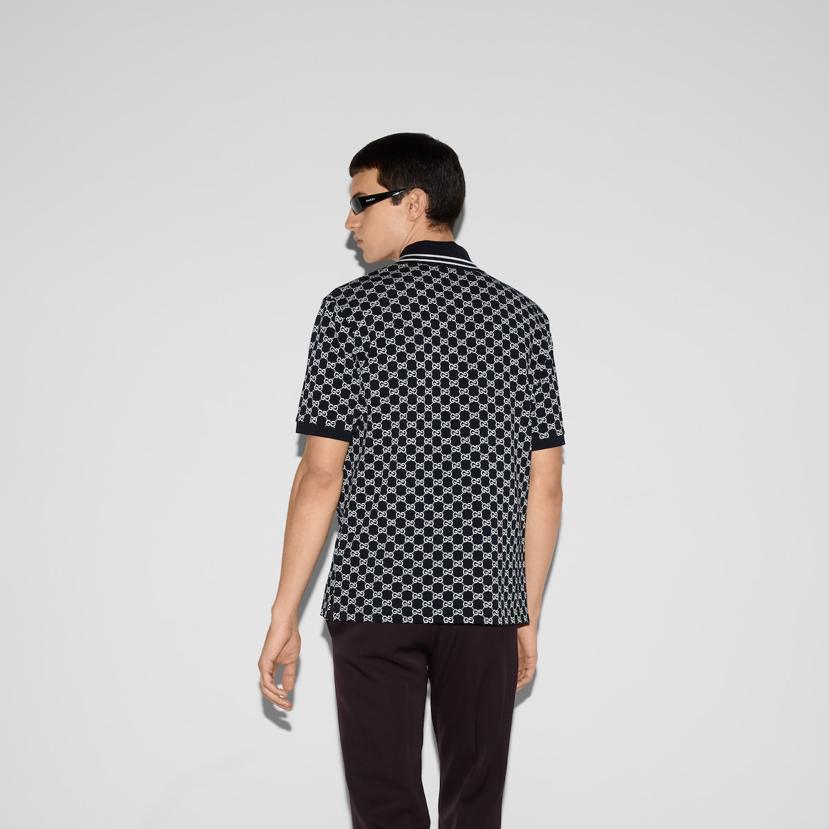 GG cotton piquet jacquard polo shirt in black and grey - thumbnail 7