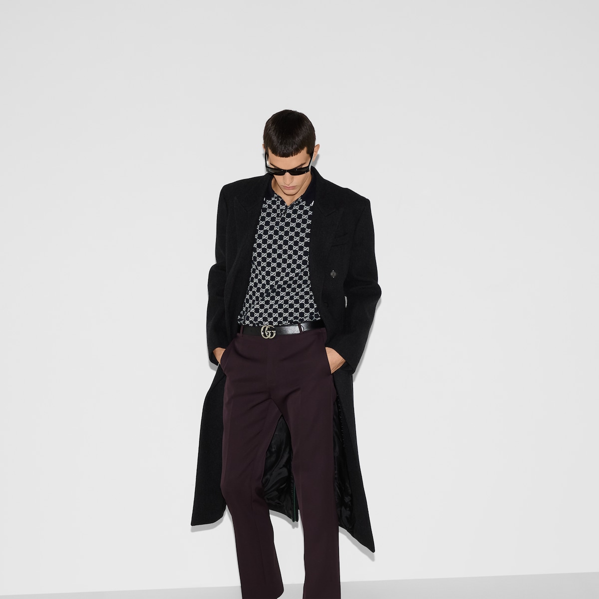 GGコットンピケ ジャカード ポロシャツ ・ネイビー＆ホワイト