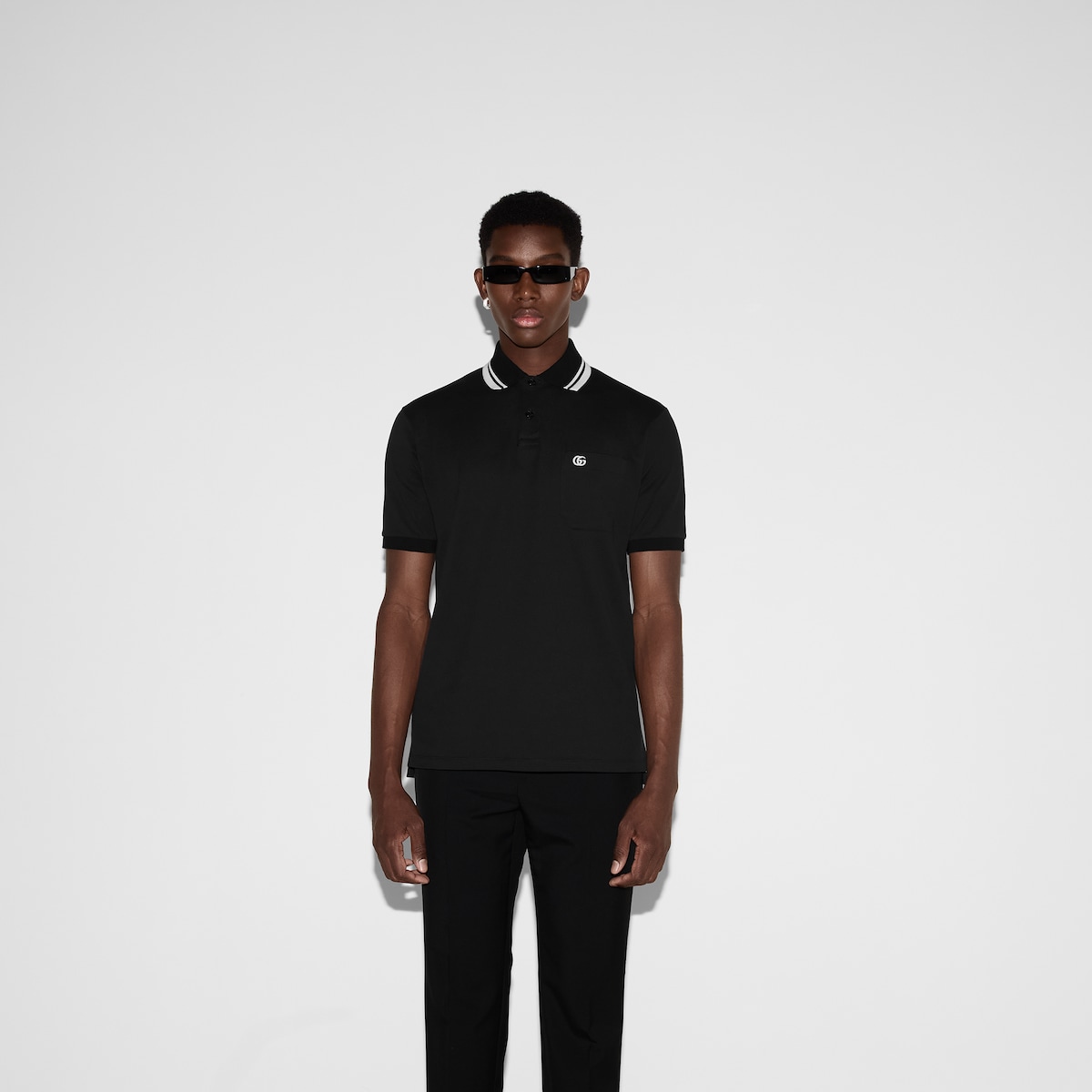 Cotton polo shirt in black - thumbnail 5