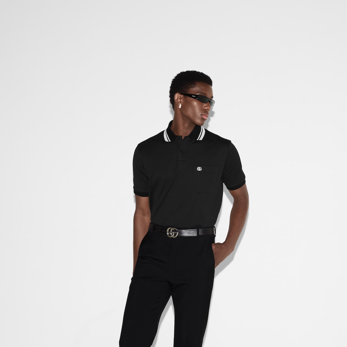 Cotton polo shirt in black - thumbnail 2