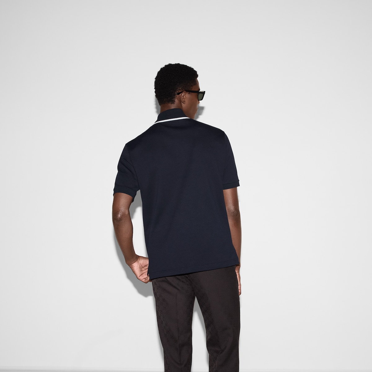 Embroidered cotton piquet polo shirt in navy | GUCCI® US