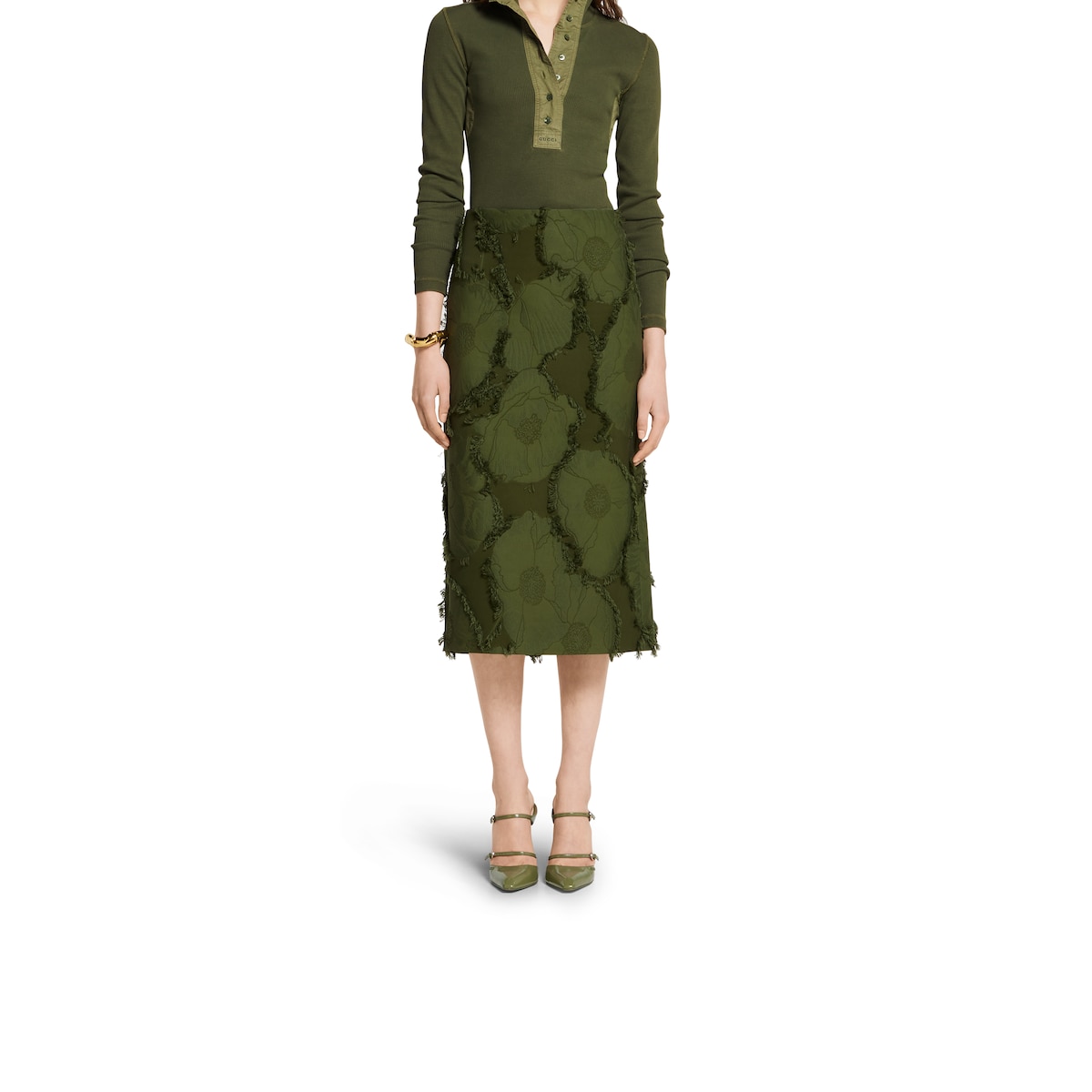 Cotton wool blend mid-length skirt