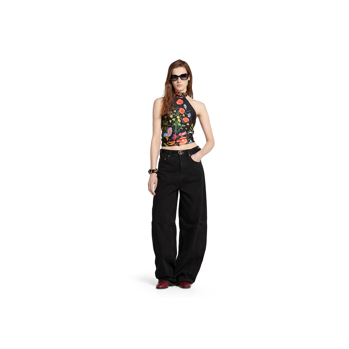 GUCCI ホルターネックトップス　Ｍ Self-tie silk twill halter top in white and multicolor