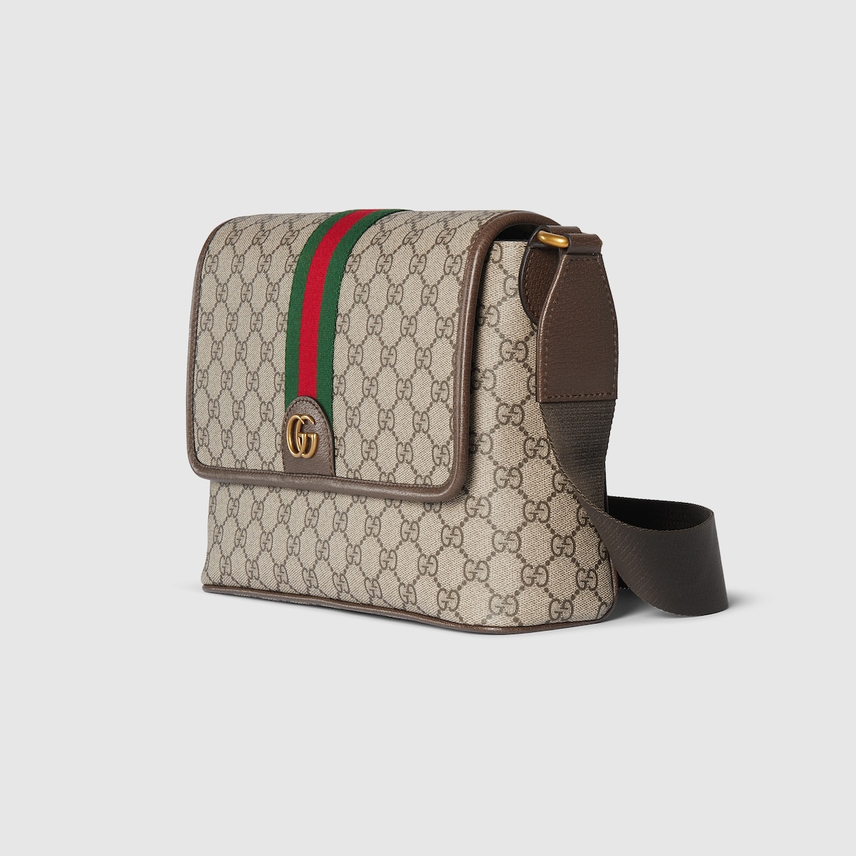 Ophidia medium messenger bag in beige and dark brown fabric - thumbnail 8