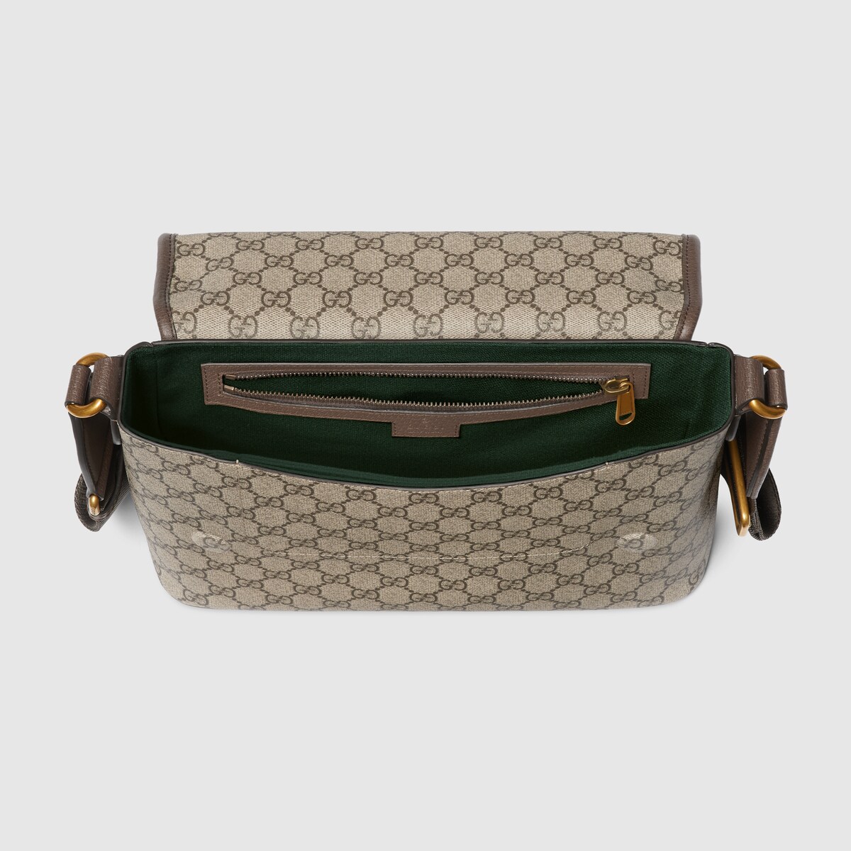 Ophidia medium messenger bag in beige and dark brown fabric - thumbnail 4