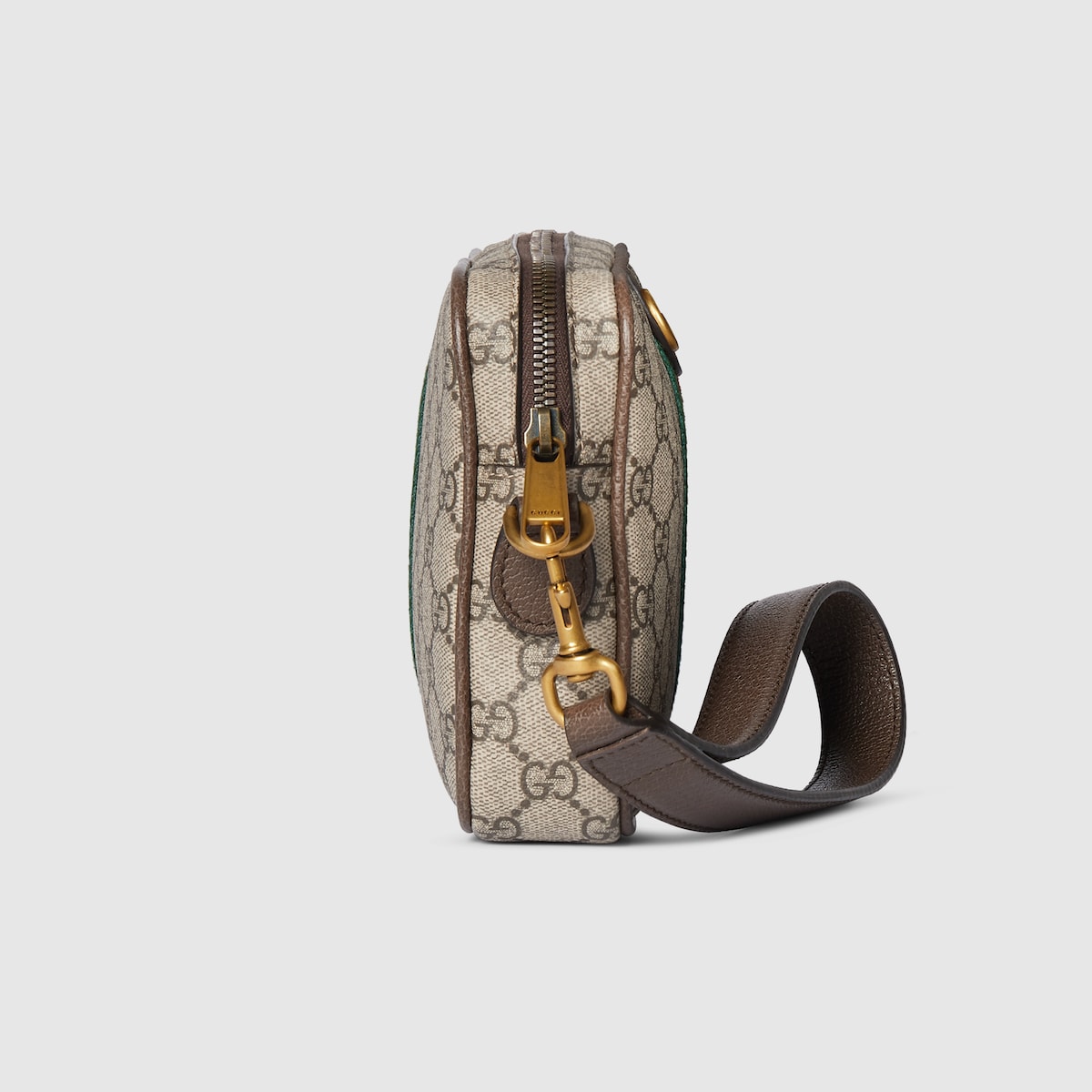 Ophidia small crossbody bag in beige and dark brown fabric - thumbnail 9
