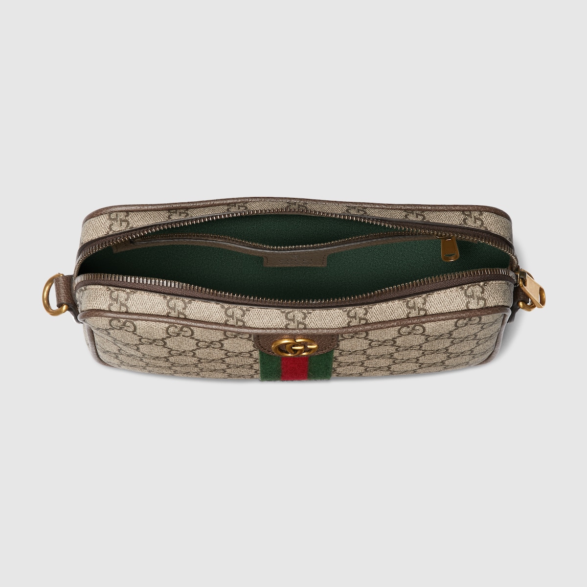 Ophidia small crossbody bag in beige and dark brown fabric - thumbnail 8