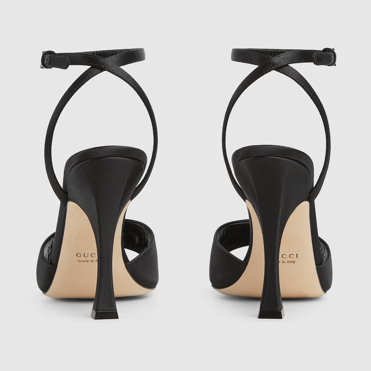 Women's sandal with crystal Horsebit in black satin | GUCCI® US