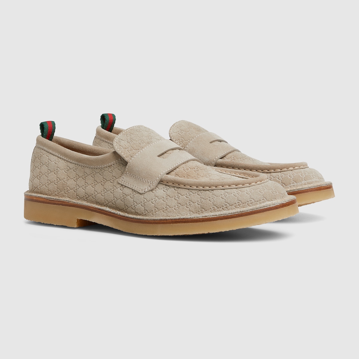Men's loafer with Web in oatmeal GG suede | GUCCI® US