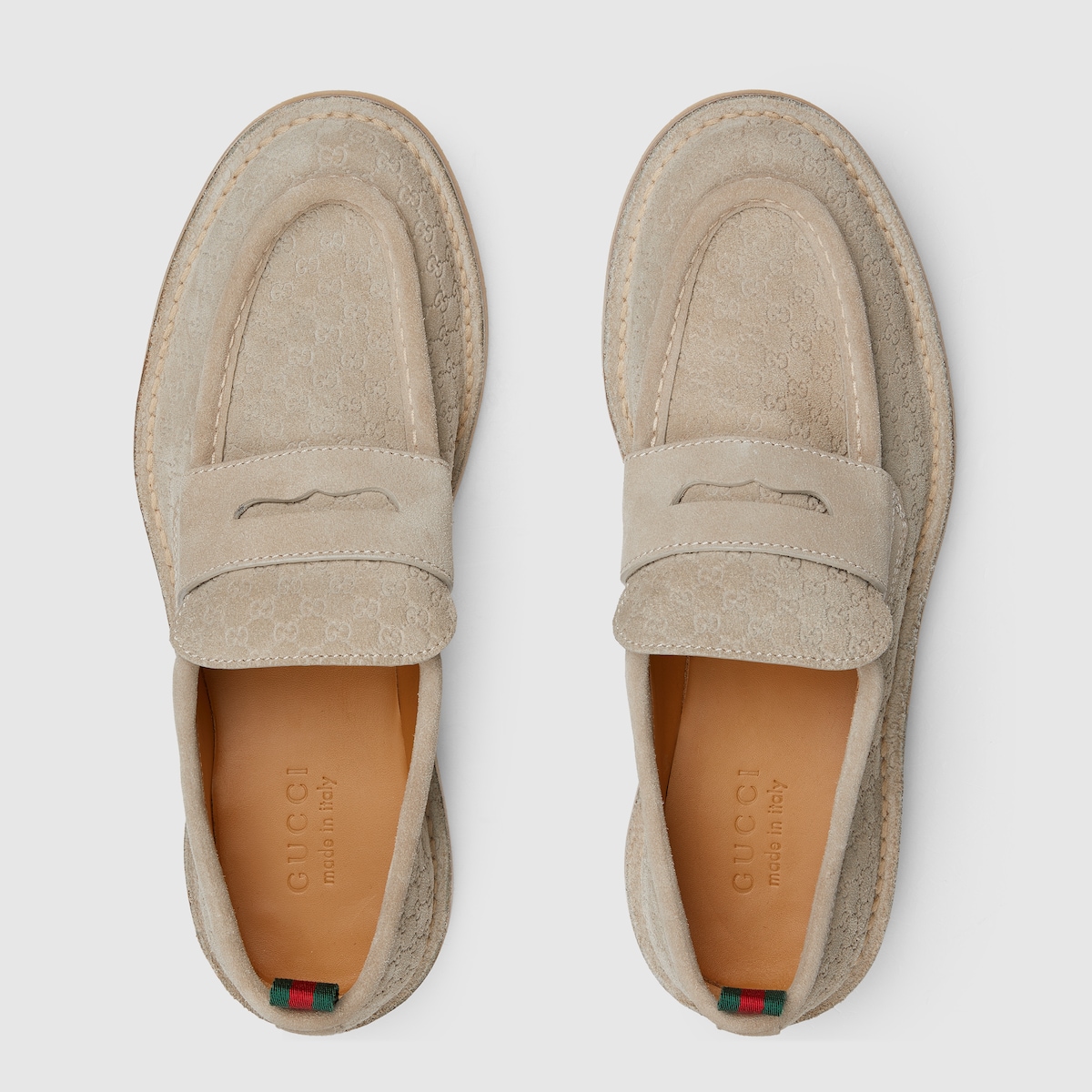 Men's loafer with Web in oatmeal GG suede | GUCCI® US