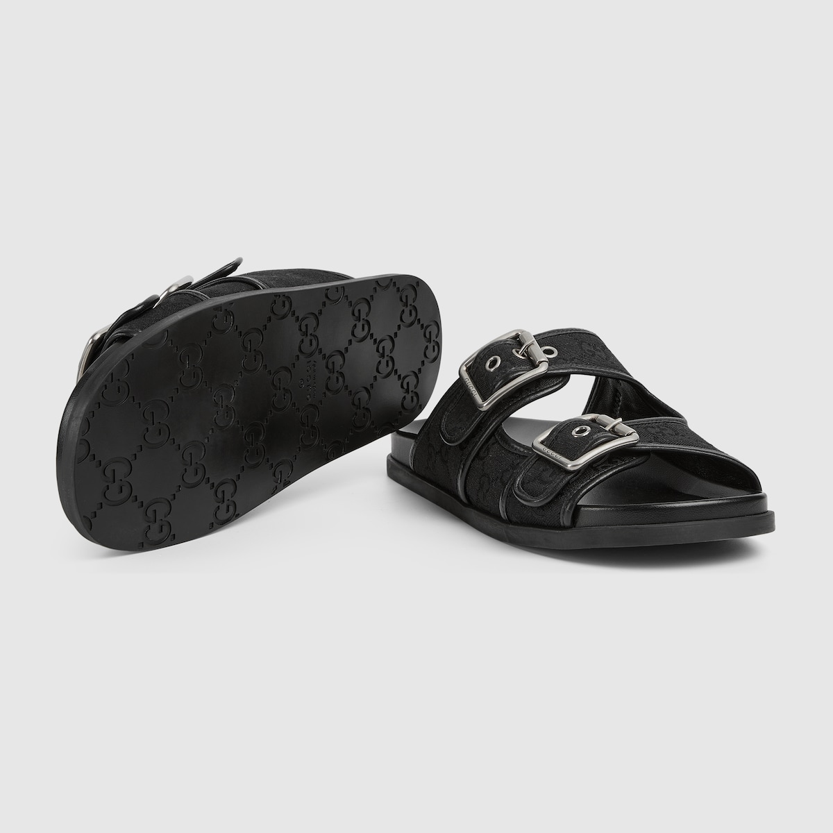 サンダル・ミュール Gucci Slide Sandals Men's slide sandal with buckles in black GG canvas | GUCCI® US