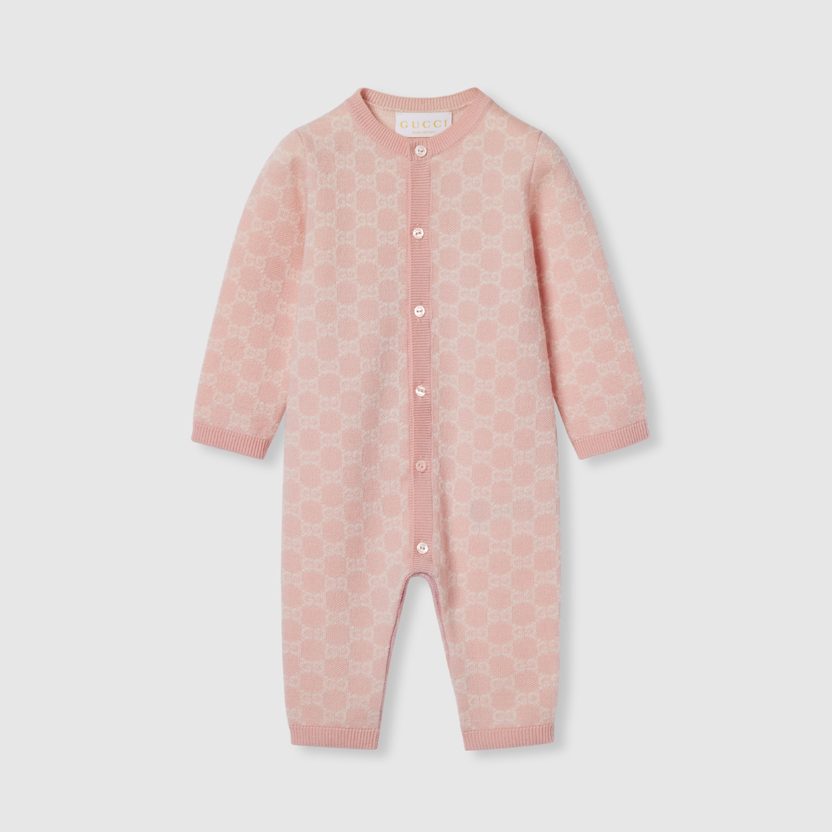 Baby GG wool jacquard one-piece in light pink and white - thumbnail 3