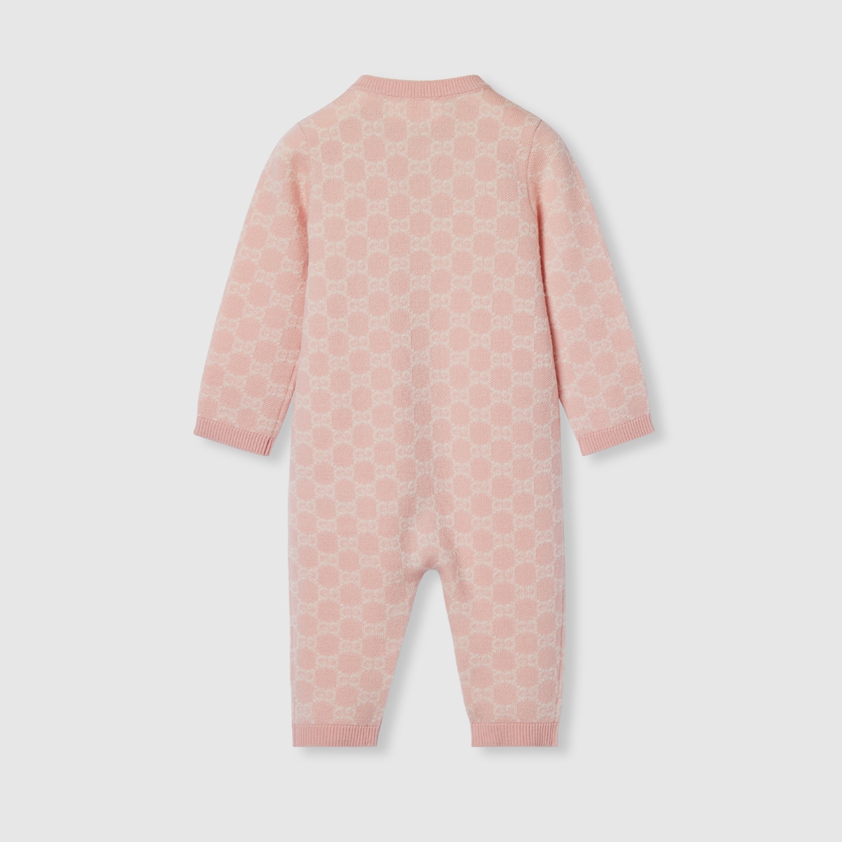 Baby GG wool jacquard one-piece in light pink and white - thumbnail 2