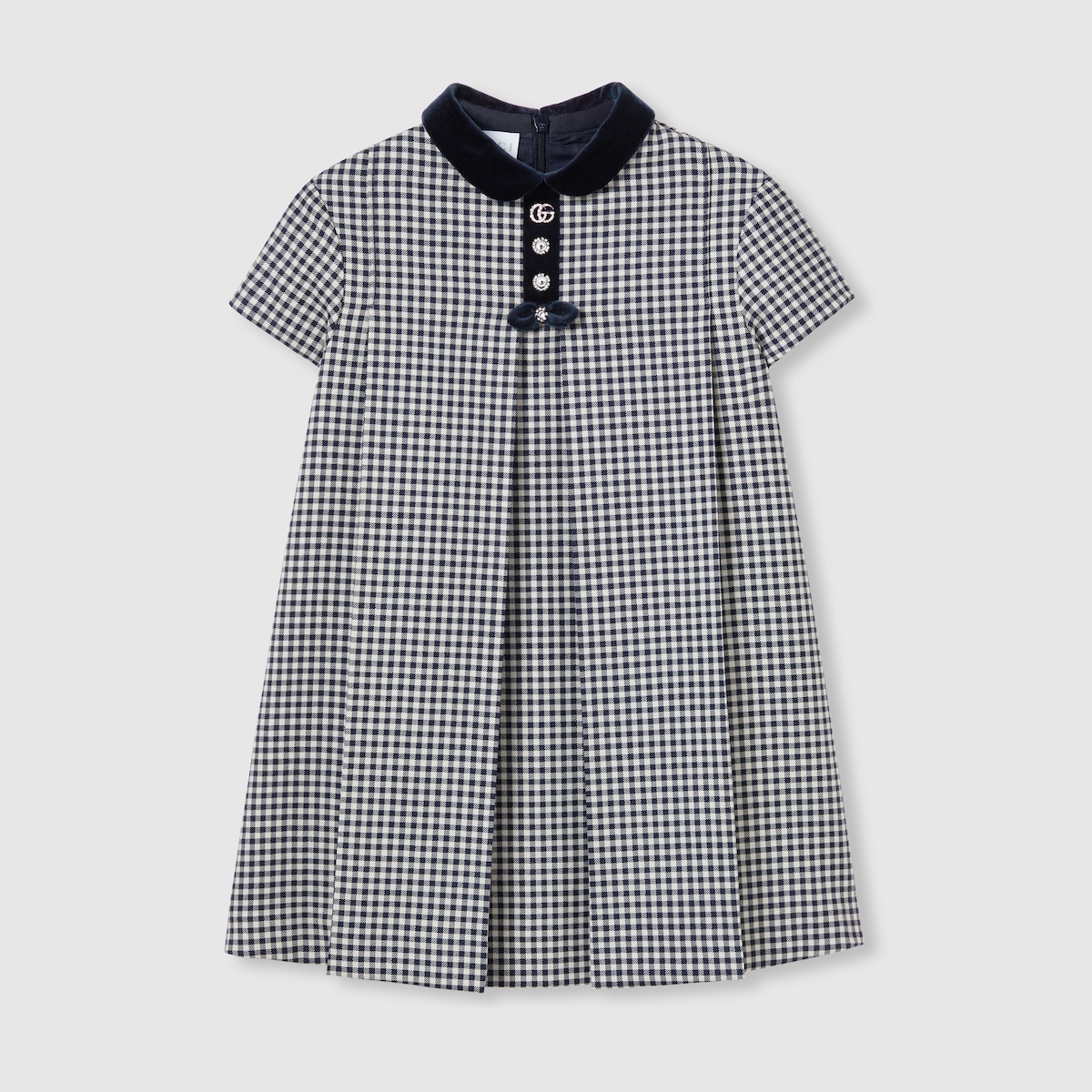 Children's wool gingham dress in white and blue | GUCCI® US