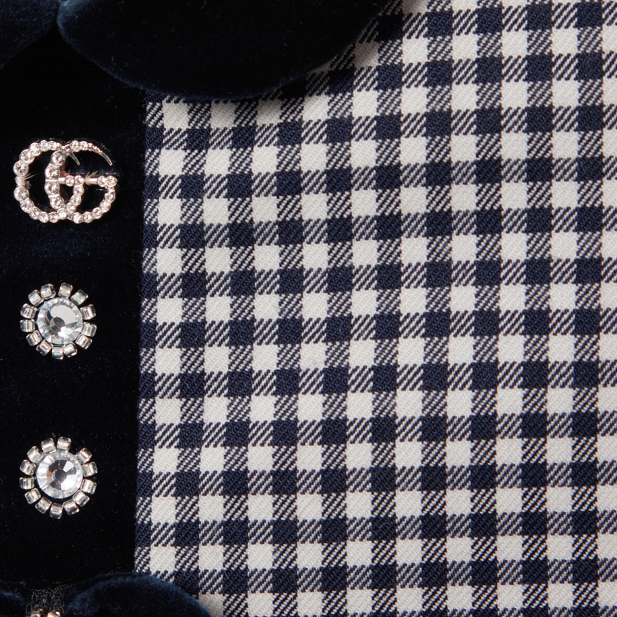 Tシャツ・カットソー DAKS Mini Zipper PouchGINGHAM CLASSICBrown Gingham Check PVC Children's wool gingham dress in white and blue | GUCCI® US